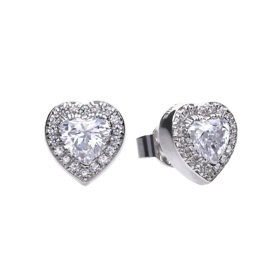 Diamonfire Silver Heart Halo Cubic Zirconia Stud Earrings E5589 - Judith Hart Jewellers