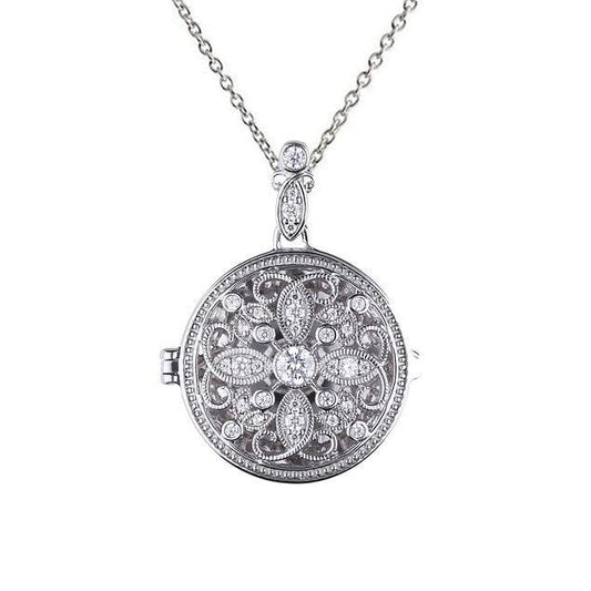 Diamonfire Silver Round Filigree Locket and Chain P4613