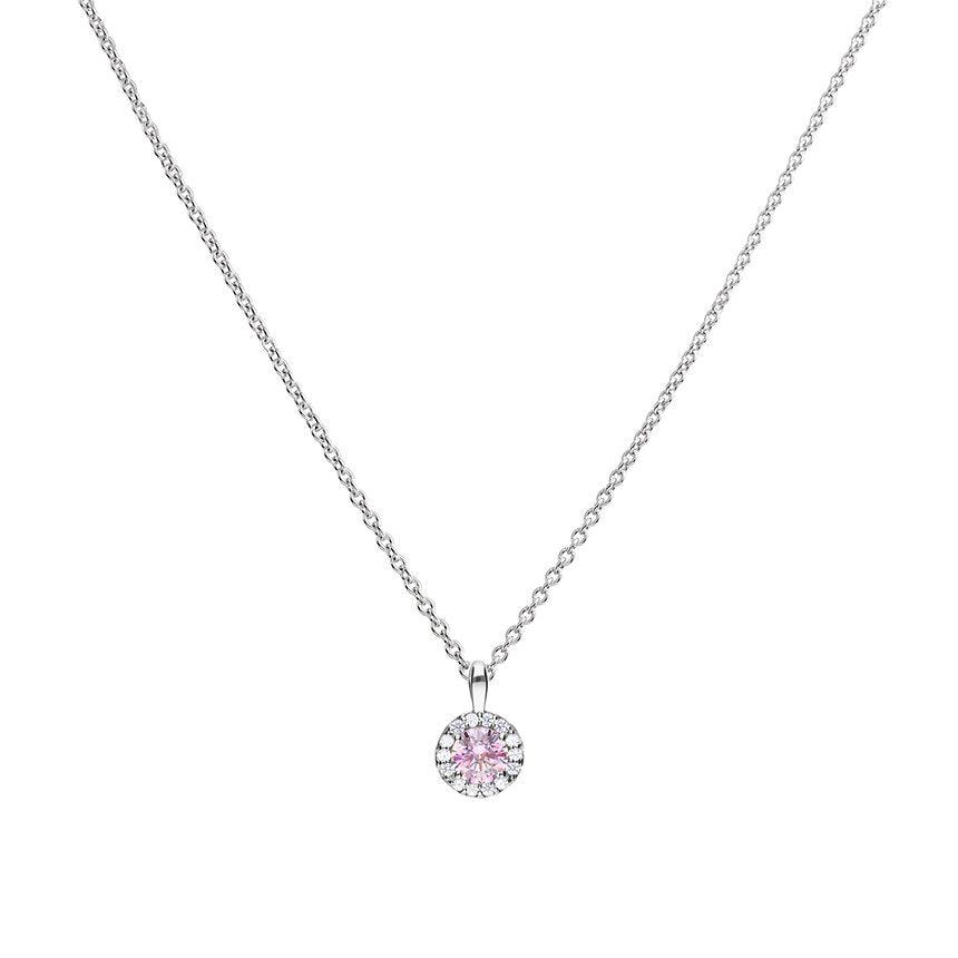 Diamonfire Silver Pink Cubic Zirconia Halo Pendant and Chain P4779 - Judith Hart Jewellers