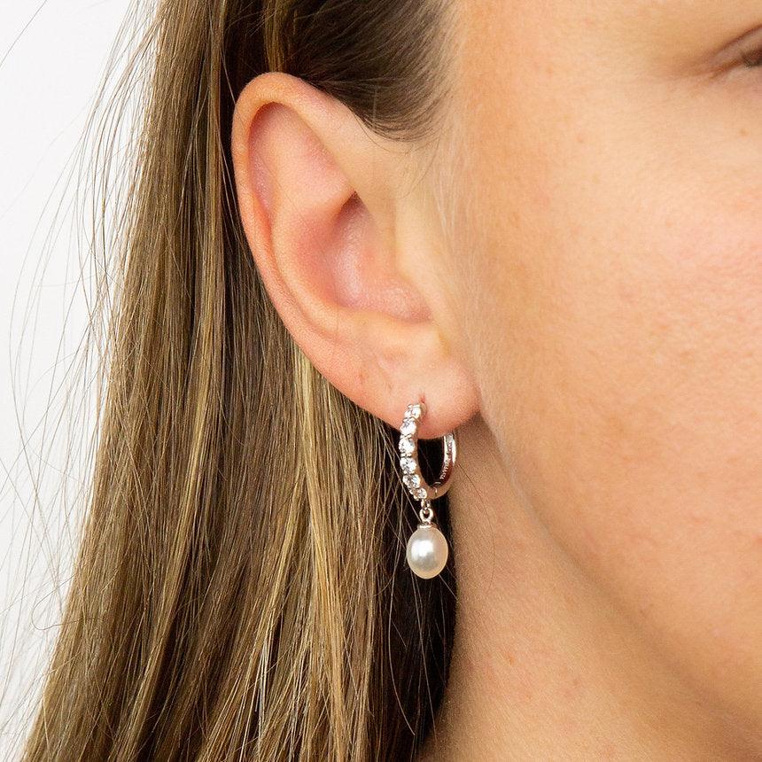 Diamonfire Cubic Zirconia Hoop With Pearl Drop Earrings E5898 - Judith Hart Jewellers