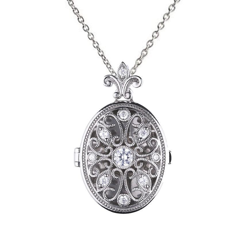 Diamonfire Silver Oval Filigree Locket and Chain P4622