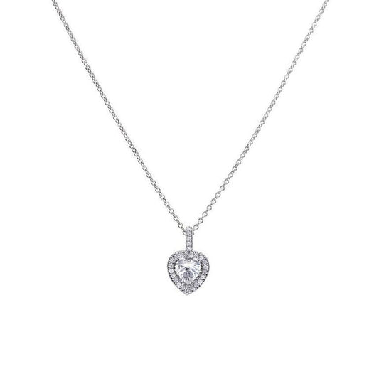 Diamonfire Silver Heart Halo Cubic Zirconia Pendant and Chain P4616
