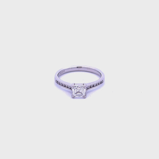 Platinum 0.80ct Asscher Cut Diamond Ring with Diamond Shoulders