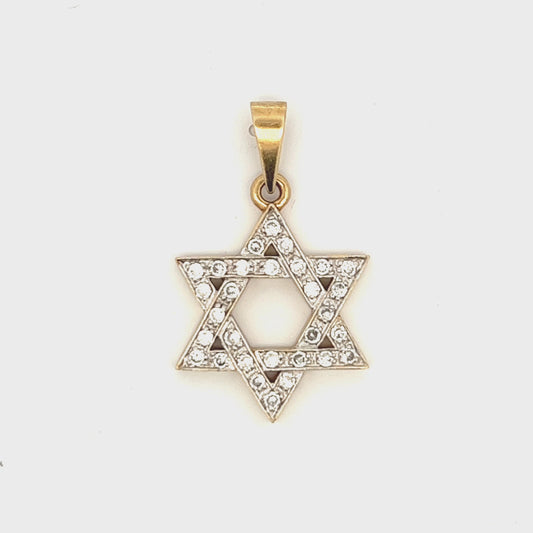 Pre-Owned 9ct Yellow Gold Star of David Pendant with Cubic Zirconia