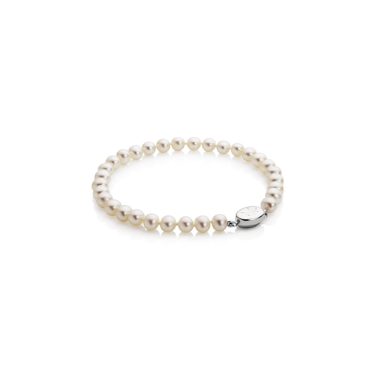 Jersey Pearl White Freshwater Cultured Pearl 7-7.5mm Bracelet with Sterling Silver Clasp