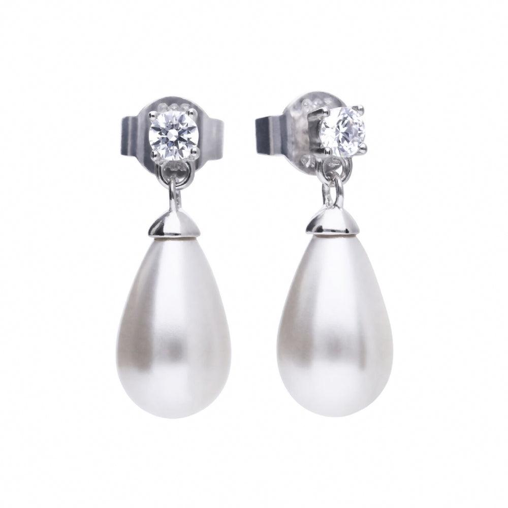 Diamonfire Silver Imitation Pearl and Cubic Zirconia Pear Drop Earrings E5610 - Judith Hart Jewellers