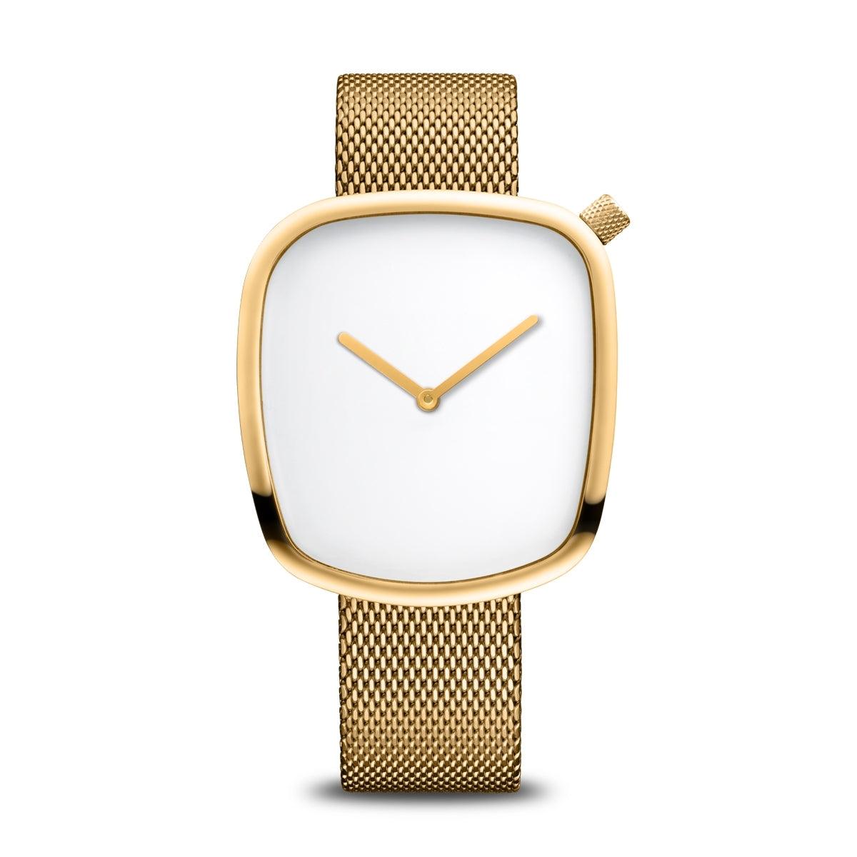 Bering Gents Pebble Watch with Yellow Mesh Bracelet and Yellow Tone Case 18034-334 - Judith Hart Jewellers