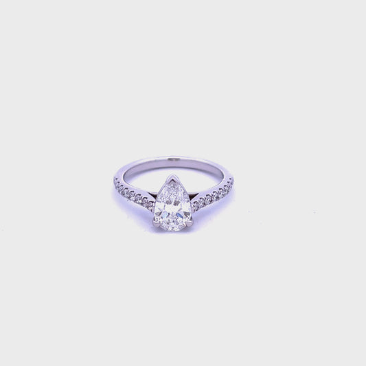 Platinum 1.04ct Pear Cut Diamond Ring with Diamond Shoulders