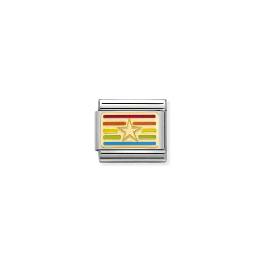 Nomination Classic Gold Rainbow Four Leaf Clover Flag Charm 030263/25
