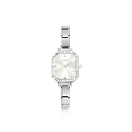Nomination Time Paris Rectangle Silver Dial & Silver Charm Bracelet Watch 076036/017