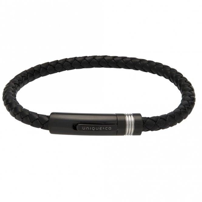 Unique & Co Black Leather Bracelet with Matte Black Clasp - Judith Hart Jewellers