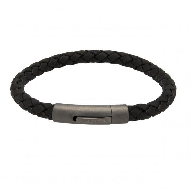 Unique & Co Black Leather Bracelet with Matte Gunmetal Black Clasp - Judith Hart Jewellers