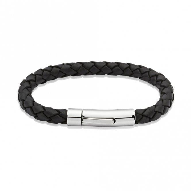 Unique & Co Black Leather Bracelet with Steel Clasp - Judith Hart Jewellers